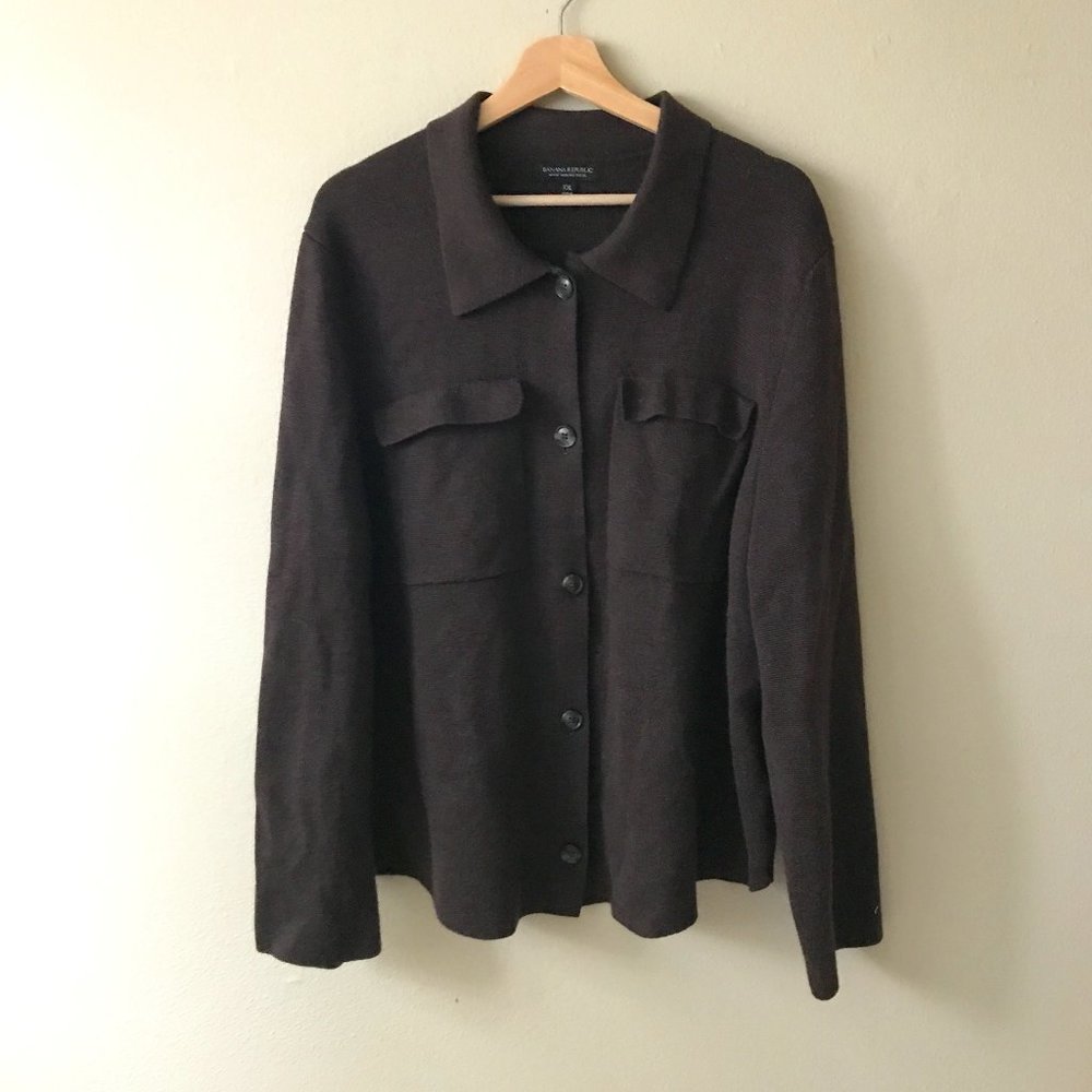 Banana Republic 100% Merino Wool Sweater Shirt Jacket Brown Size XXL